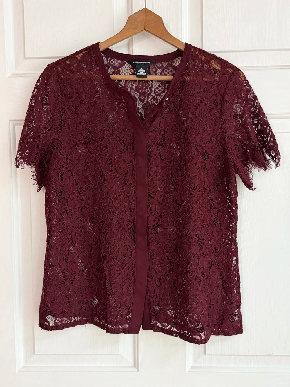 Liz Claiborne Burgundy Lace Short Sleeve Blouse
